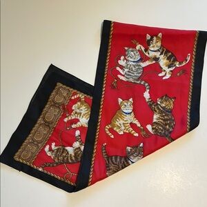 Elegant Cat Print Scarf - Red and Black
